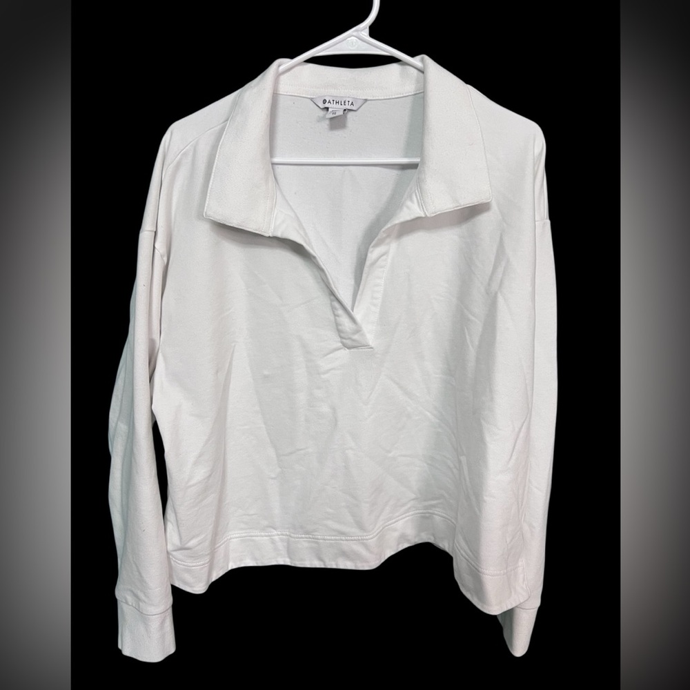 🤍✨ Athleta Collared Pullover Sweatshirt Athleisure Lounge Top White Size XL 🌿